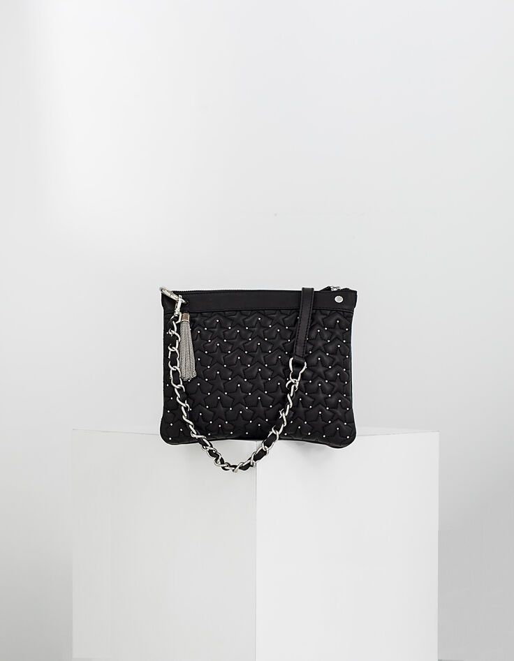 Women's black leather double clutch bag-1
