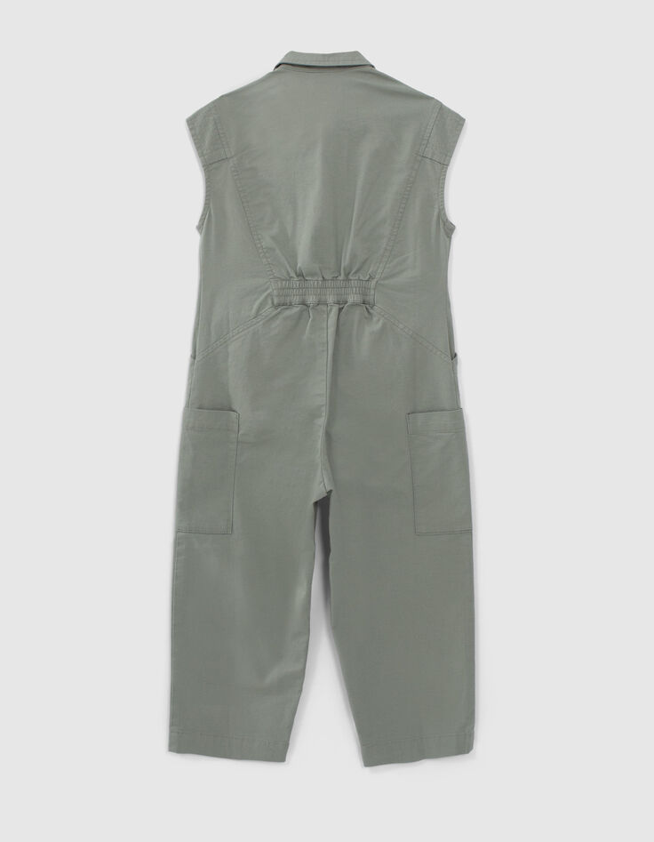 Girls' khaki jumpsuit with colour embroidery-3