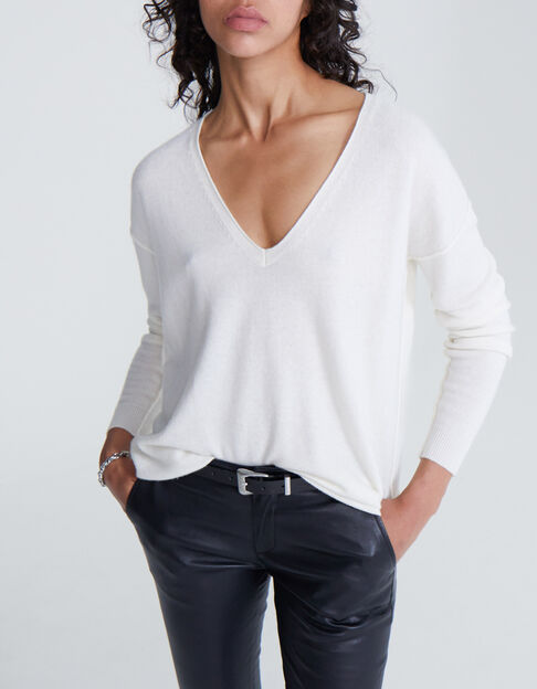 Women’s off-white chevron pointelle cashmere sweater