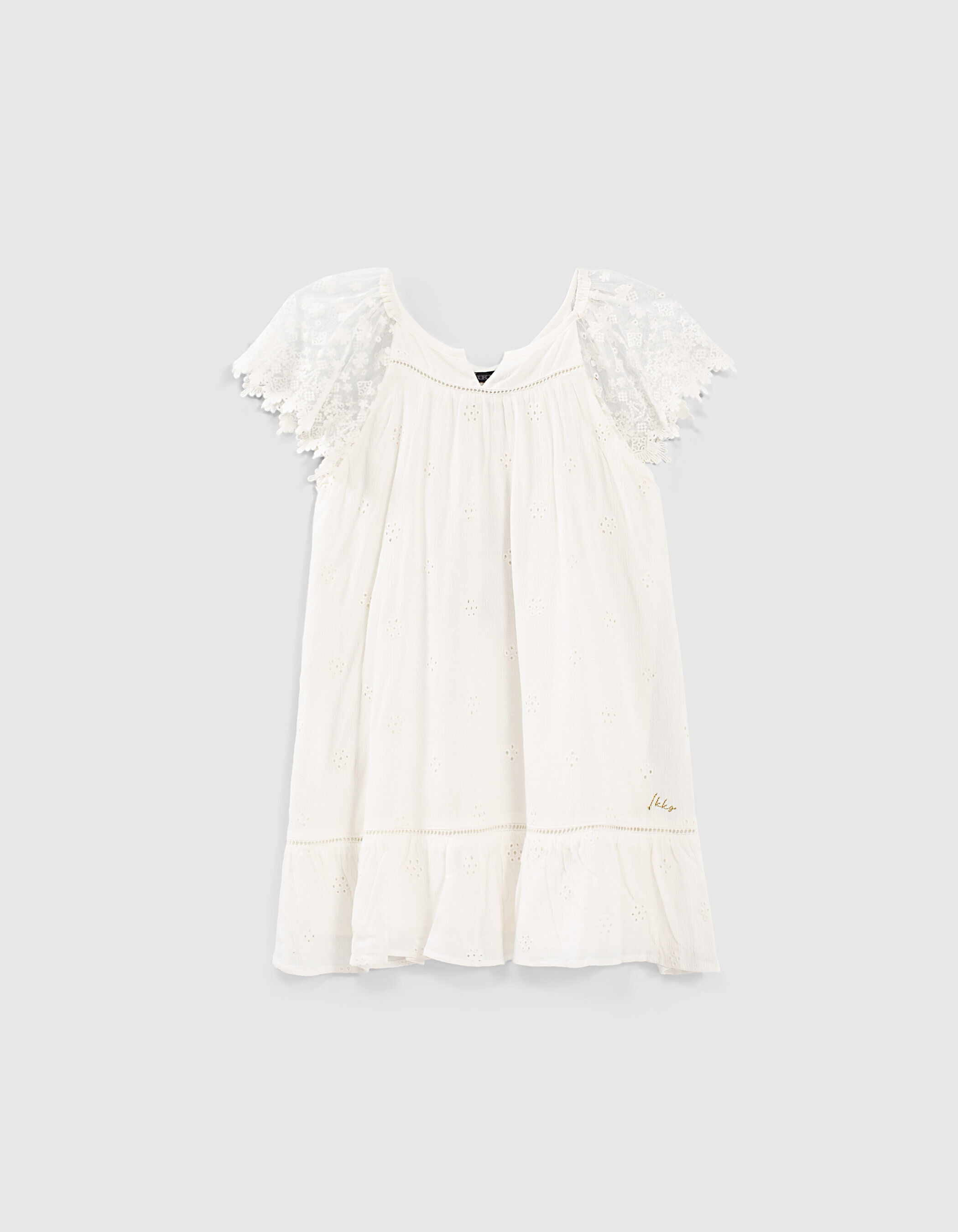 Robe blanche manches papillon brod es fille
