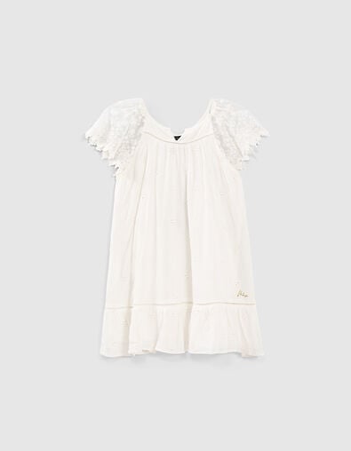 Weißes Mädchenkleid mit bestickten Schmetterlingsärmeln - IKKS