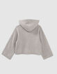 Pull gris chin&eacute; tricot &agrave; capuche fille -4