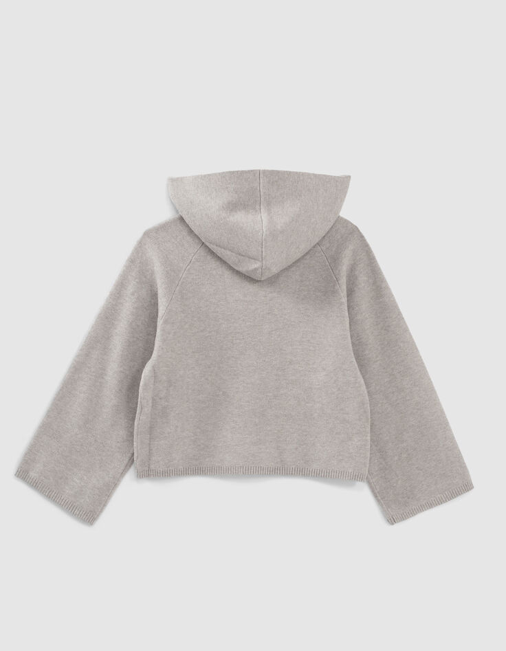 Pull gris chin&eacute; tricot &agrave; capuche fille -4