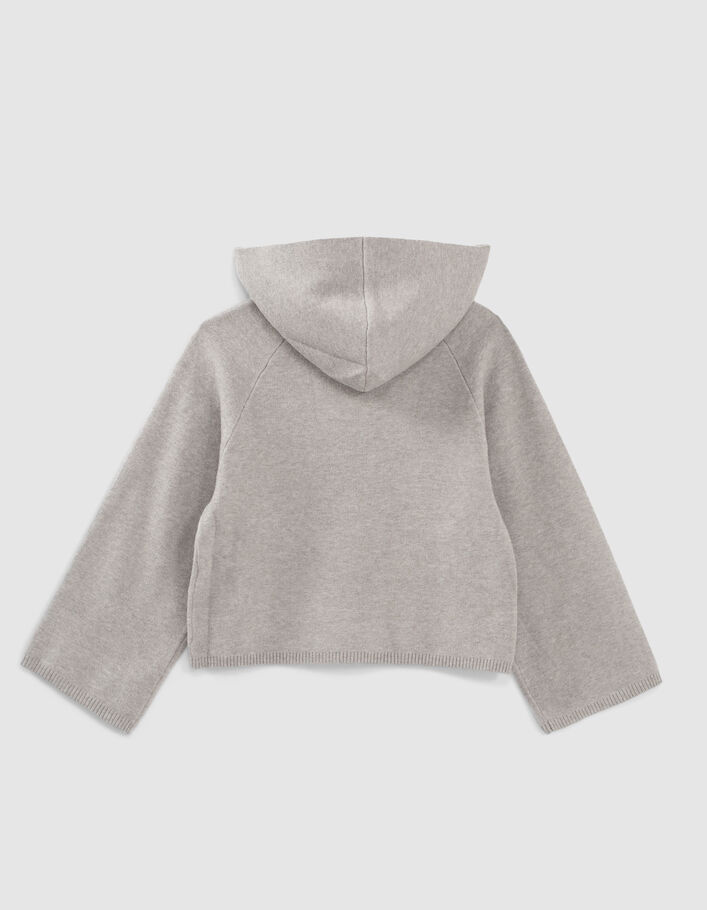 Pull gris chiné tricot à capuche fille -4