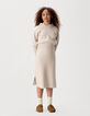 Girls’ beige knit hoodie with slogans-1