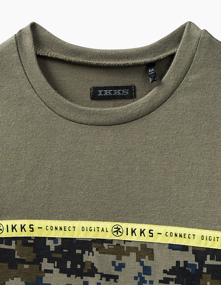T-shirt in indigo, kaki en camouflagepixels voor jongens  - IKKS