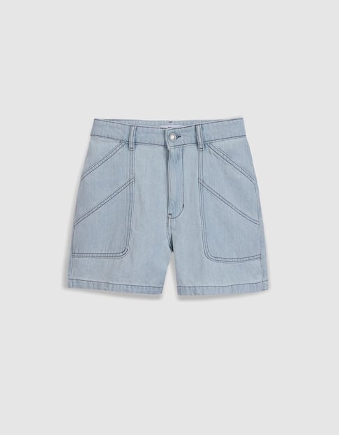 Short denim azul lavado con bolsillos maxi Mujer - IKKS