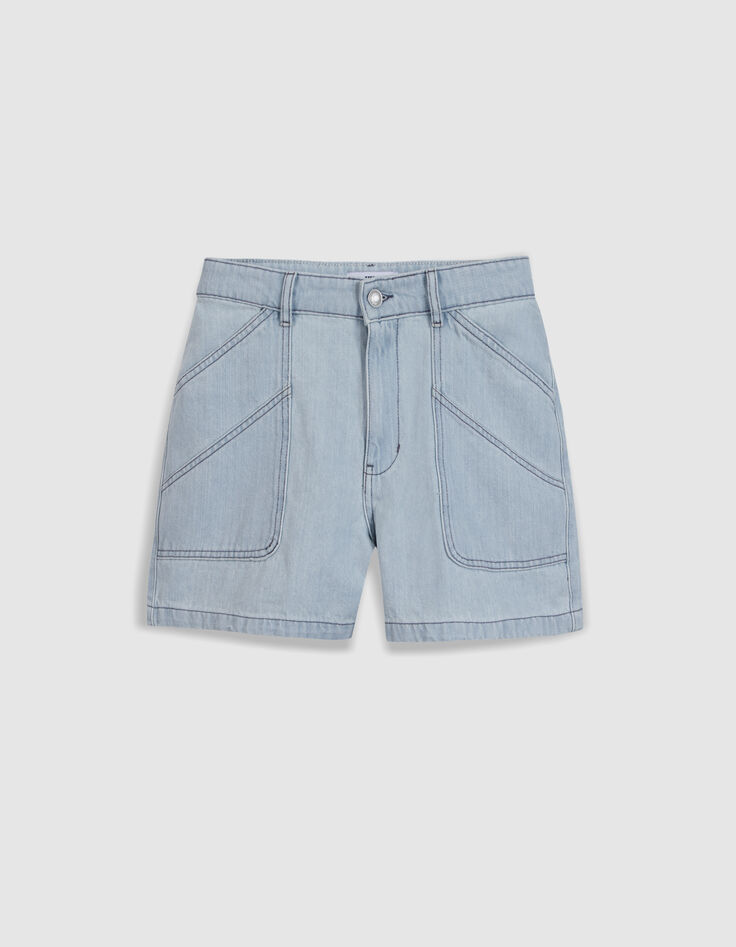 Short denim azul lavado con bolsillos maxi Mujer-1