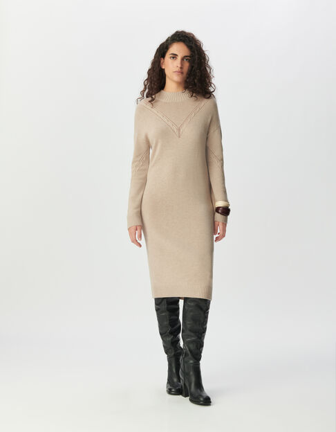 Robe pull beige tricot torsades placées Femme - IKKS