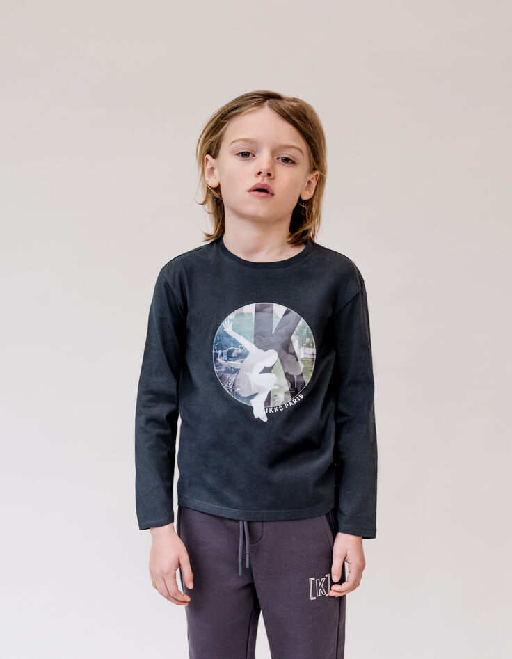 Lentikular-T-Shirt Grau, Biowolle für Jungen Paris-1