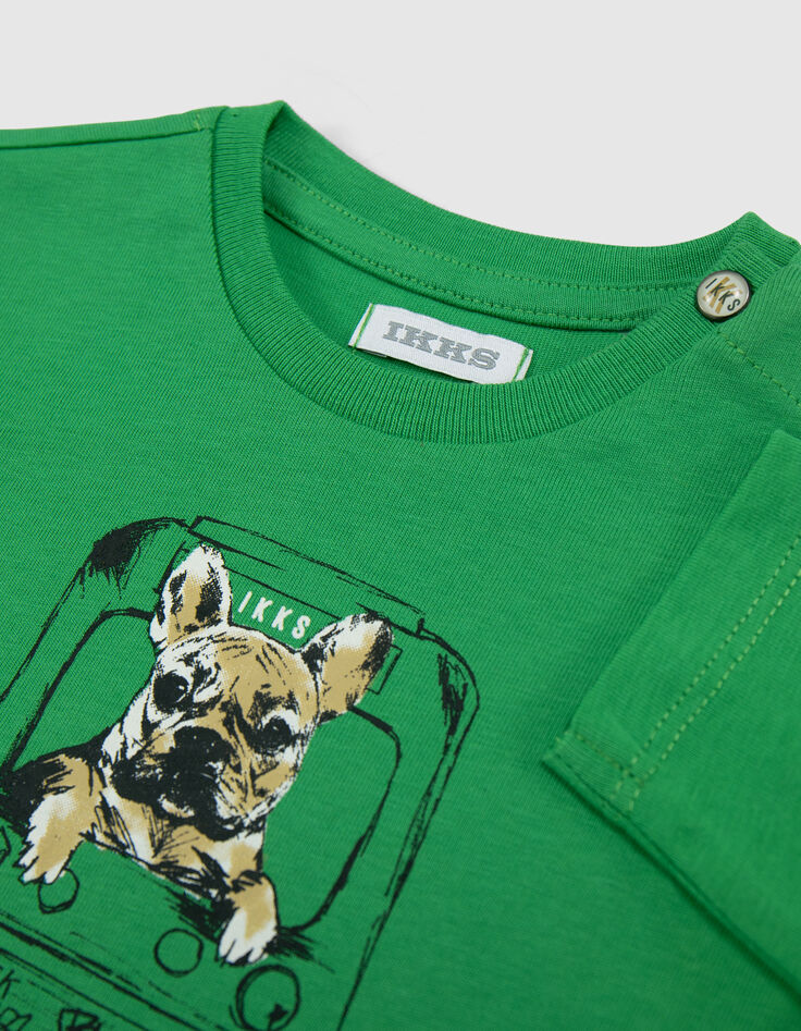 T-Shirt Bio-Baumwolle Grün, Hund-Metro-Motiv, Baby Junge-4