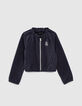 Marineblaue Mädchensweatjacke mit elastischem Ausschnitt-1