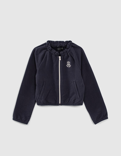 Marineblaue Mädchensweatjacke mit elastischem Ausschnitt - IKKS