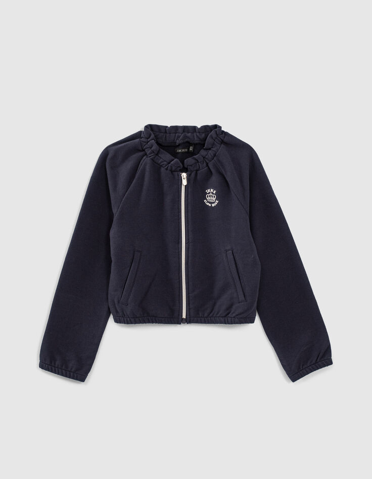 Marineblaue Mädchensweatjacke mit elastischem Ausschnitt-1