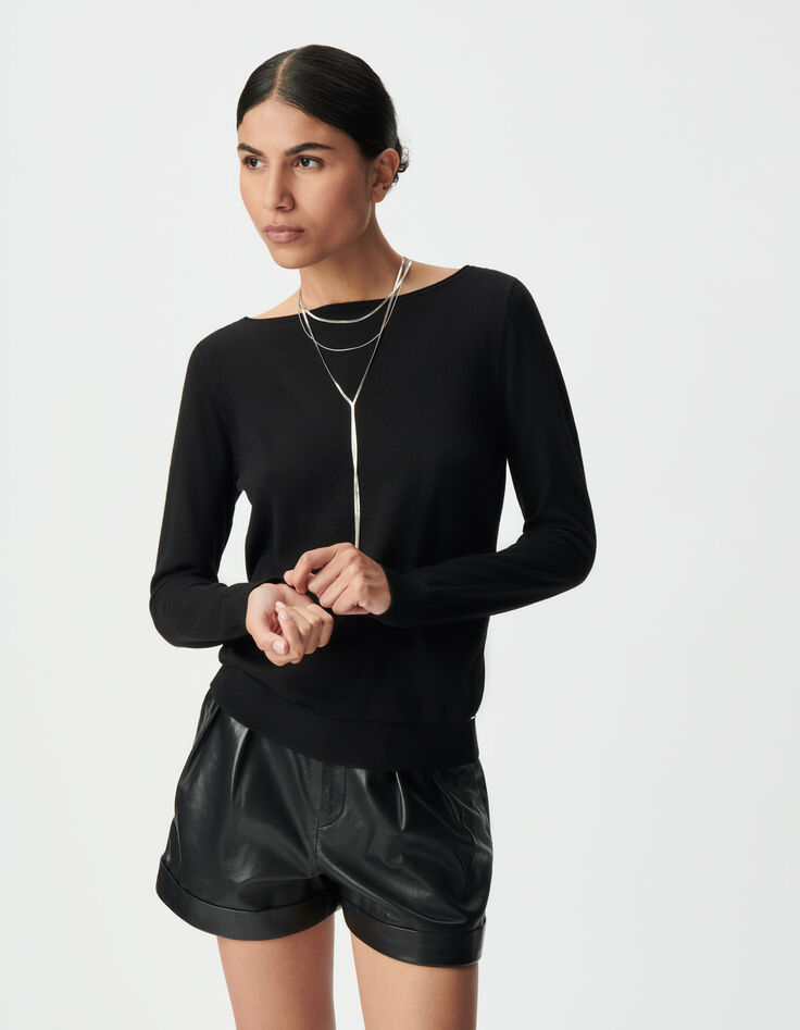 Jersey negro punto fino corte encaje espalda mujer-2