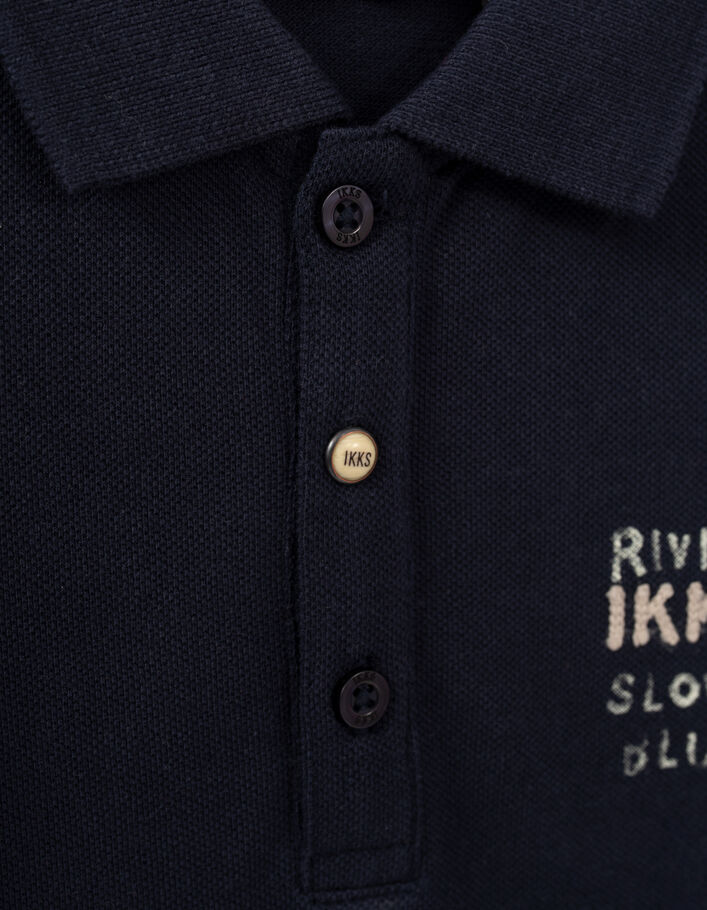 Boys’ navy polo shirt with XL flag patch on back - IKKS