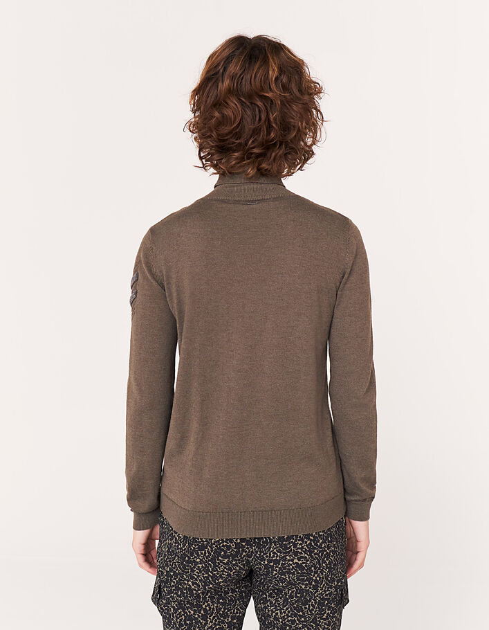 Jersey cuello vuelto caqui joyas estilo militar mujer-5