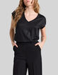 Schwarzes Damen-T-Shirt aus irisierendem Leinen-2