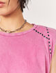 Camiseta rosa sin mangas hombreras remaches joya mujer-3
