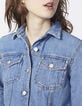 Veste courte en jean bleu broderie dos femme-5