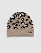 Bonnet beige tricot motif léopard fille-6