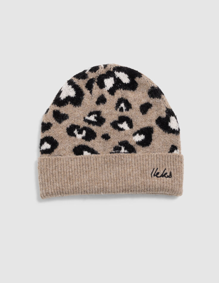 Girls’ beige knit beanie with leopard motif-6 Girls’ beige knit beanie with leopard motif-6