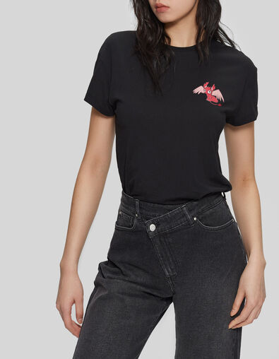 Schwarzes Damen-T-Shirt mit Drachenmotiv - IKKS
