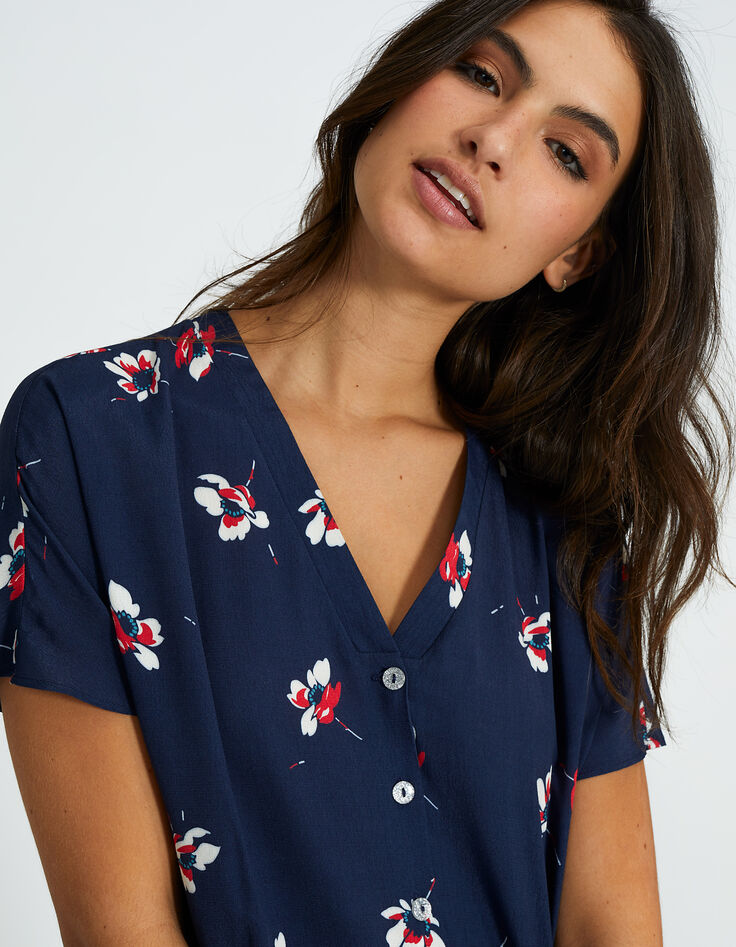 Top azul marino estampado flores I.Code-2