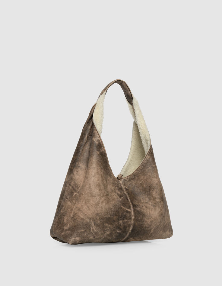 Women’s off-white shearling and leather mix Hobo bag-6 Women’s off-white shearling and leather mix Hobo bag-6