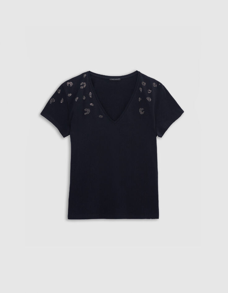 Camiseta caqui de algod&oacute;n org&aacute;nico con micro tachuelas y estampado de leopardo para mujer-5