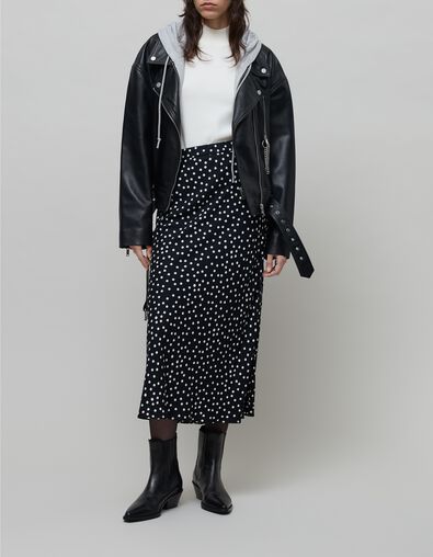 Jupe midi noire LENZING&trade; ECOVERO&trade; imprim&eacute; pois Femme - IKKS