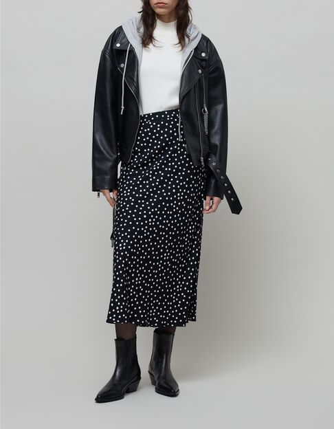 Jupe midi noire LENZING&trade; ECOVERO&trade; imprim&eacute; pois Femme - IKKS