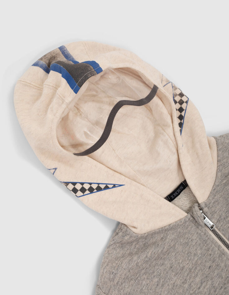Boys’ grey and beige cardigan with visor hood-5