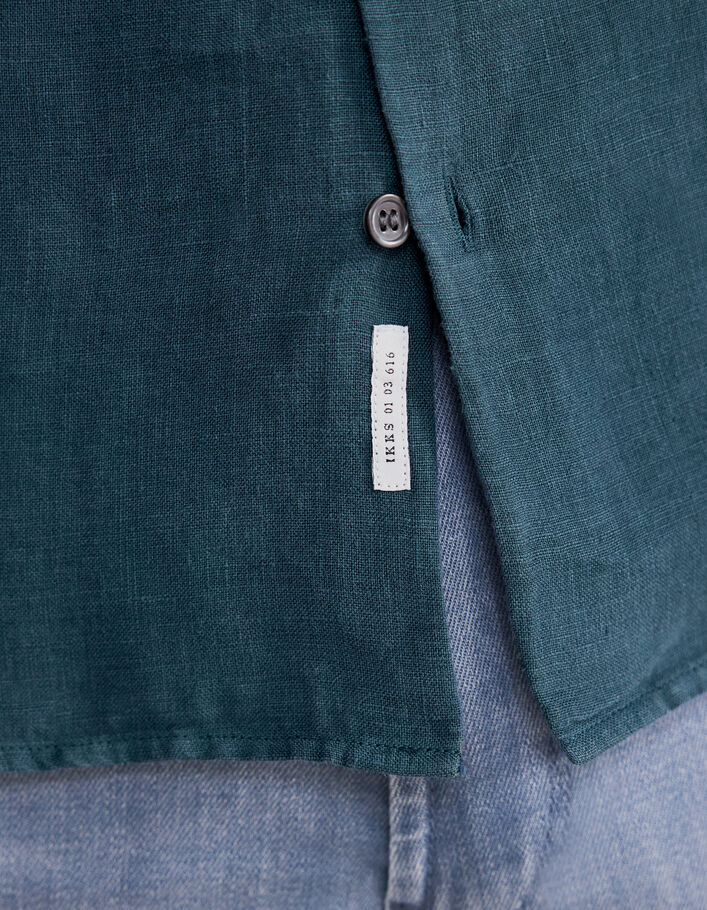 Graues REGULAR-Herrenhemd aus 100 % Leinen mit Maokragen - IKKS