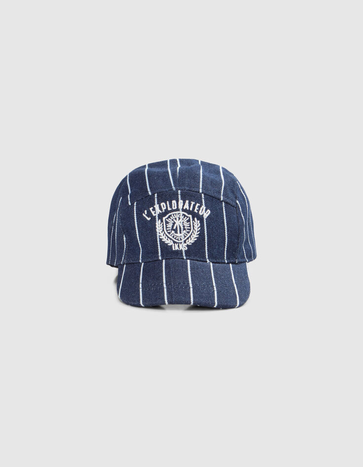 Boys’ navy cap with white stripes and embroidery-5