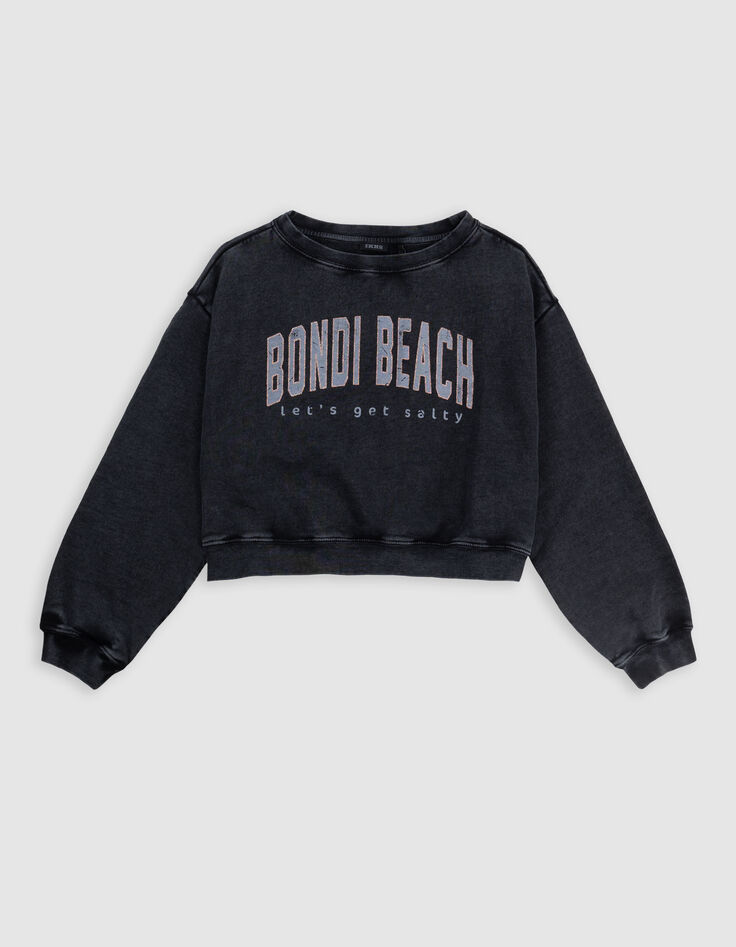 Grey cropped sweatshirt with sequined message for girl-2