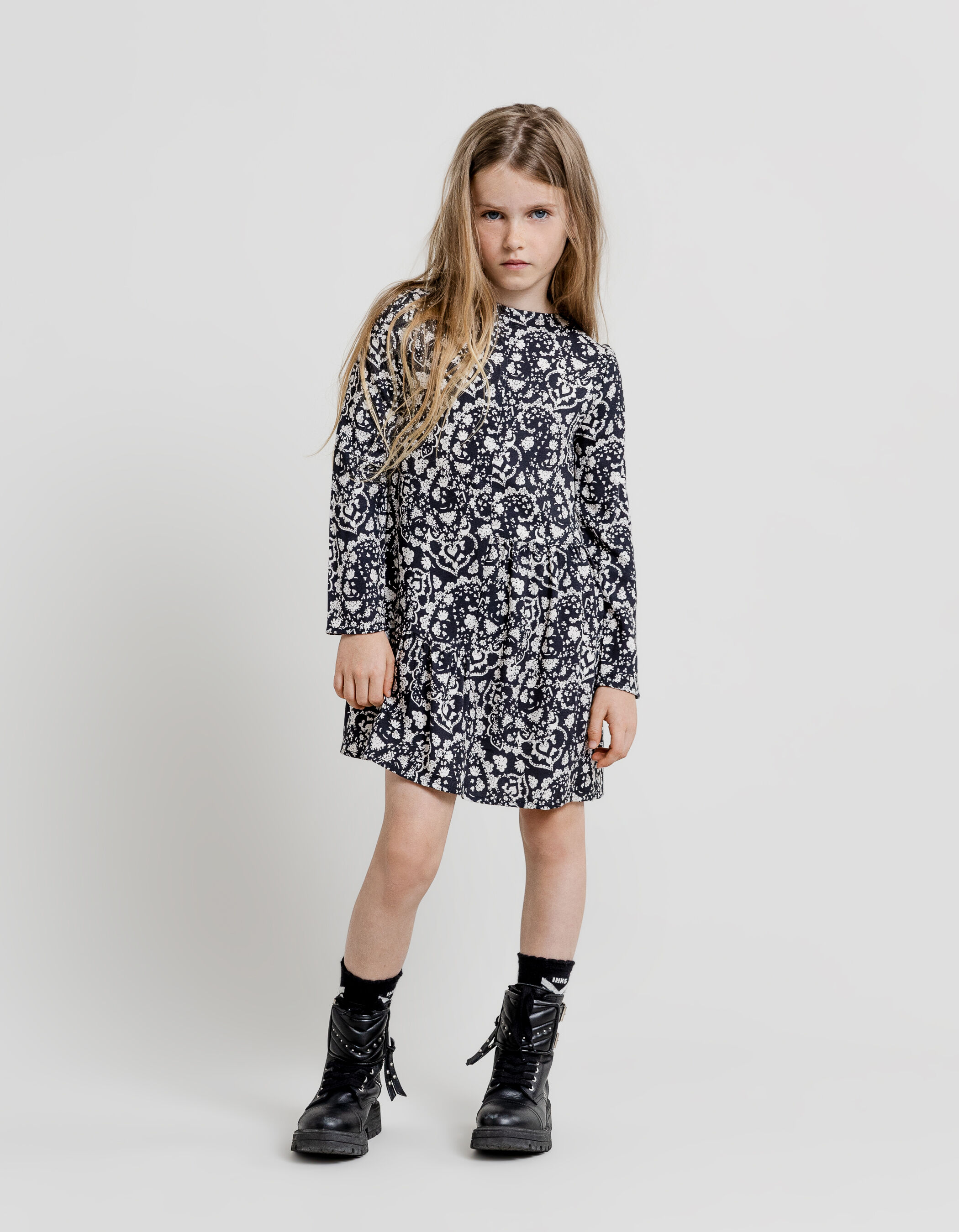Girl s 2 in 1 black rock floral dress and soft gilet IKKS