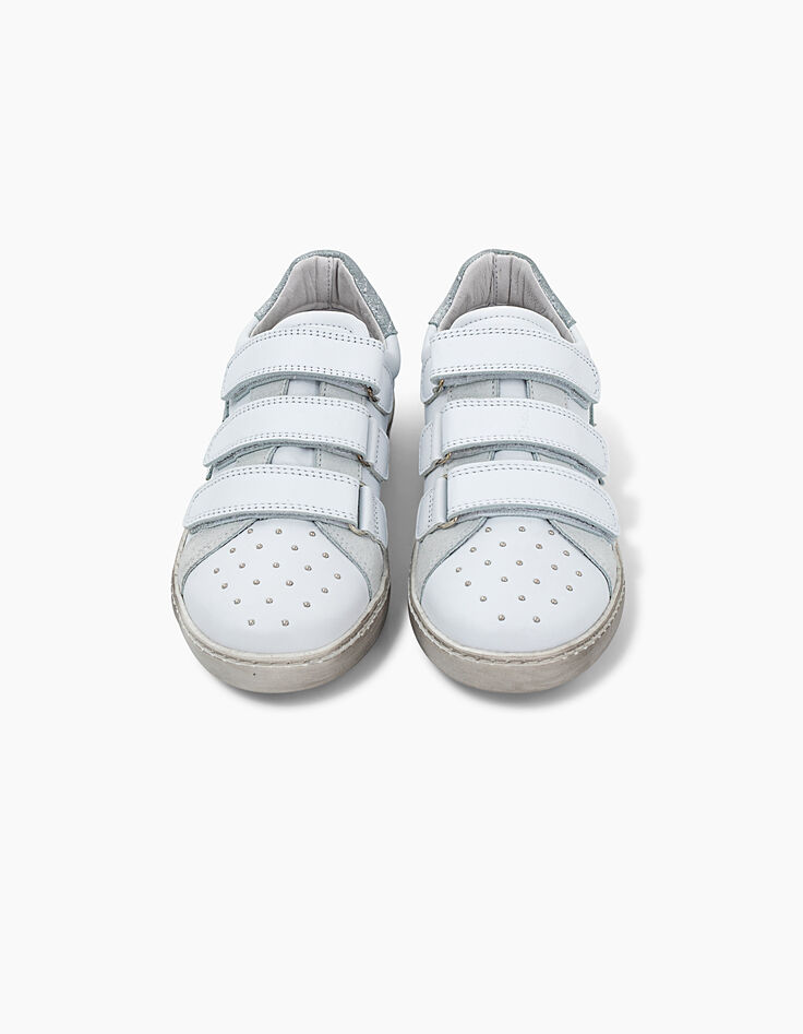 Girls’ off-white Velcro leather trainers with studs-6