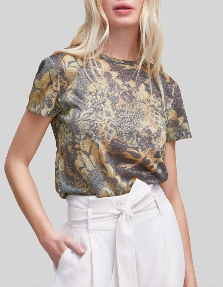 Kupfergr&uuml;nes Damen-T-Shirt Lurex Animalprint-2