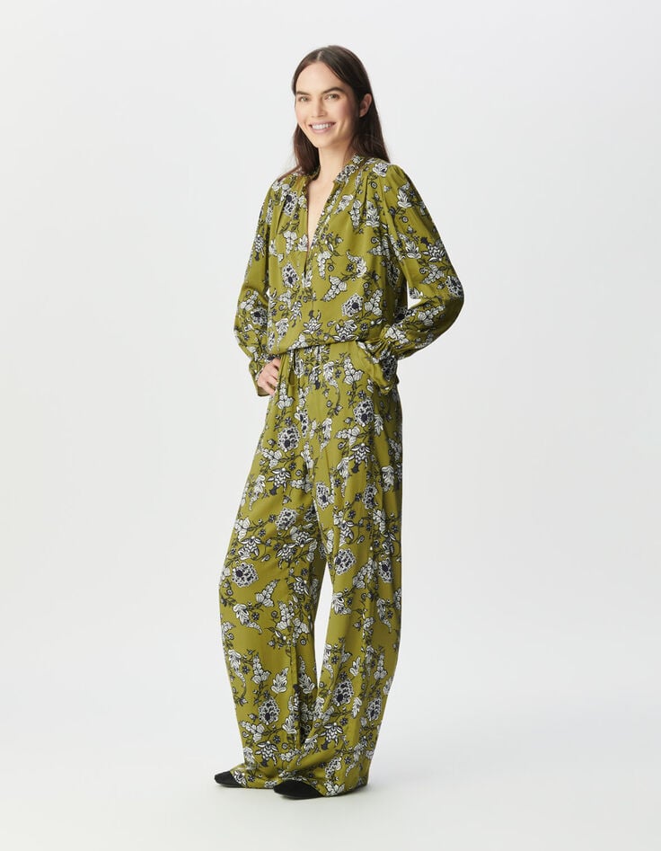 Blouse fluide verte imprimé floral Femme-2