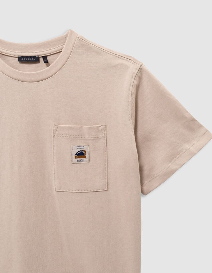 Beige T-shirt biokatoen zak maxi opdruk rug jongens-5 Beige T-shirt biokatoen zak maxi opdruk rug jongens-5