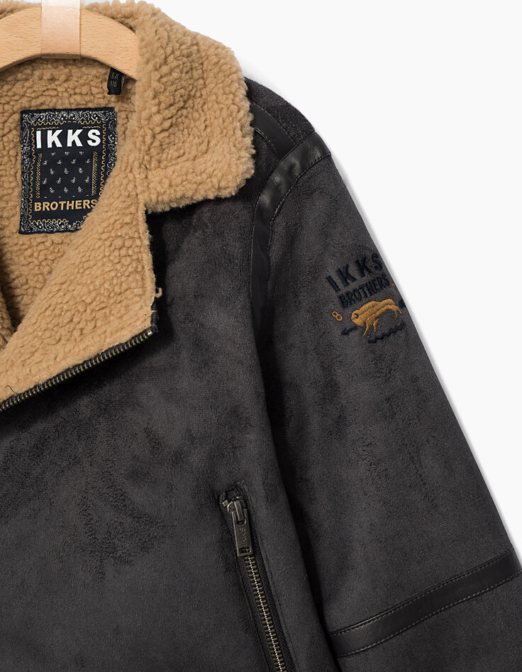 Veste grise imitation peau lainée garçon-6 Veste grise imitation peau lainée garçon-6