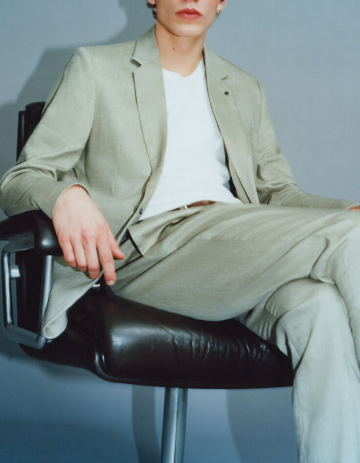 Veste de costume pistache lin m&eacute;lang&eacute; Homme-2