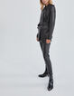Pure Edition &ndash; Lange, schwarze Damenlederjacke mit G&uuml;rtel-2