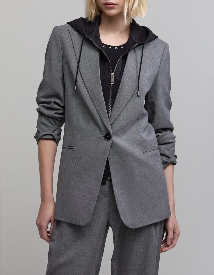 Women's removable herringbone pattern jacket in grey-2