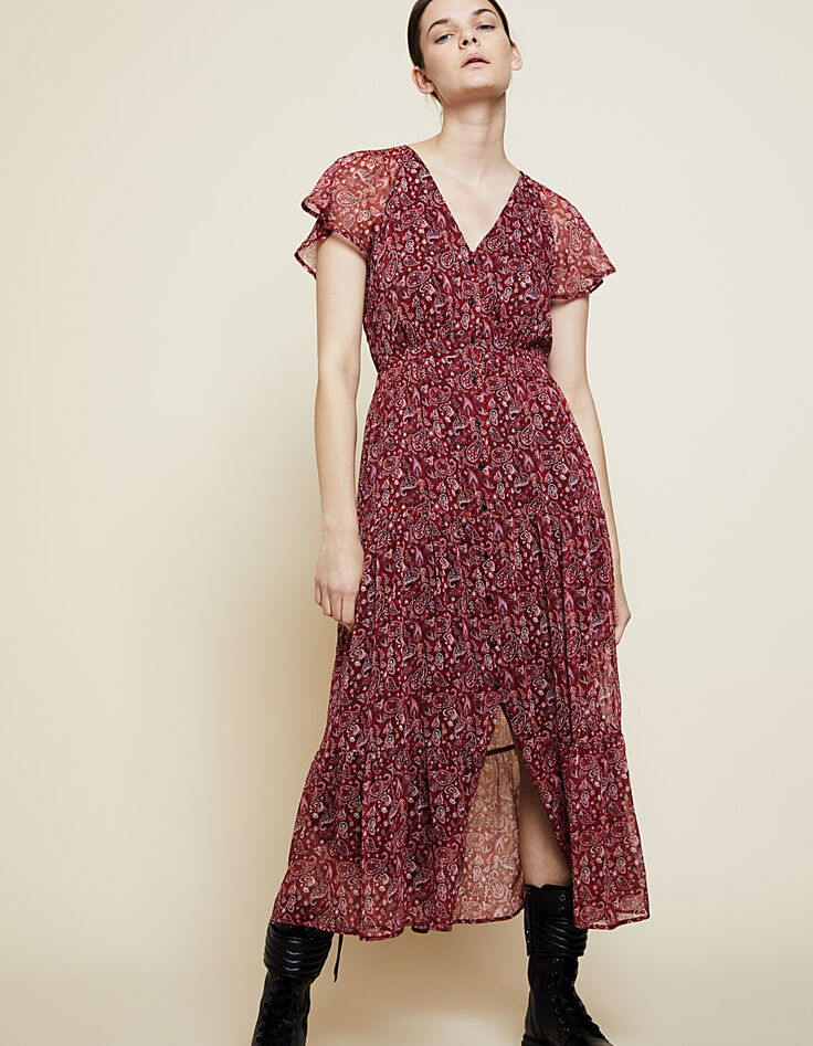 Metallic paisley-print voile long dress-2