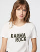 Camiseta blanco roto de algodón modal visual Karma Rock mujer-4