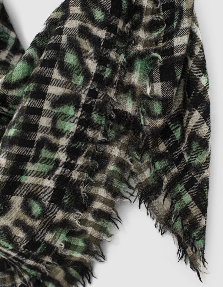 Chèche en laine motif léopard vert blanc et noir femme-3