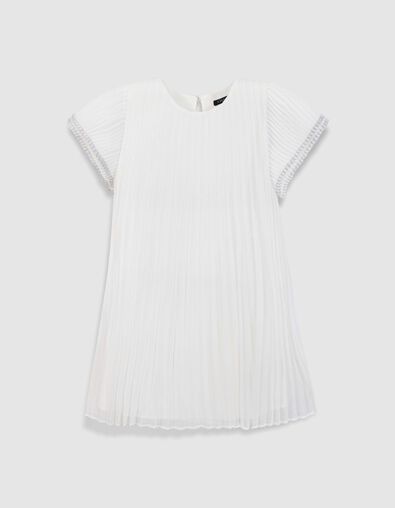 White pleated voile double-sleeved dress for girl - IKKS