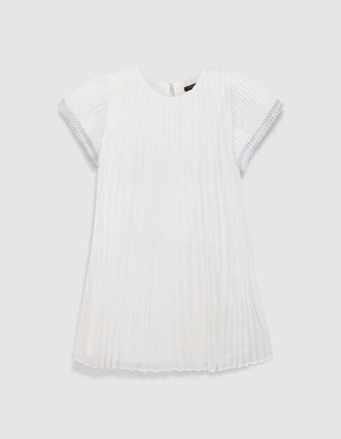 White pleated voile double-sleeved dress for girl - IKKS